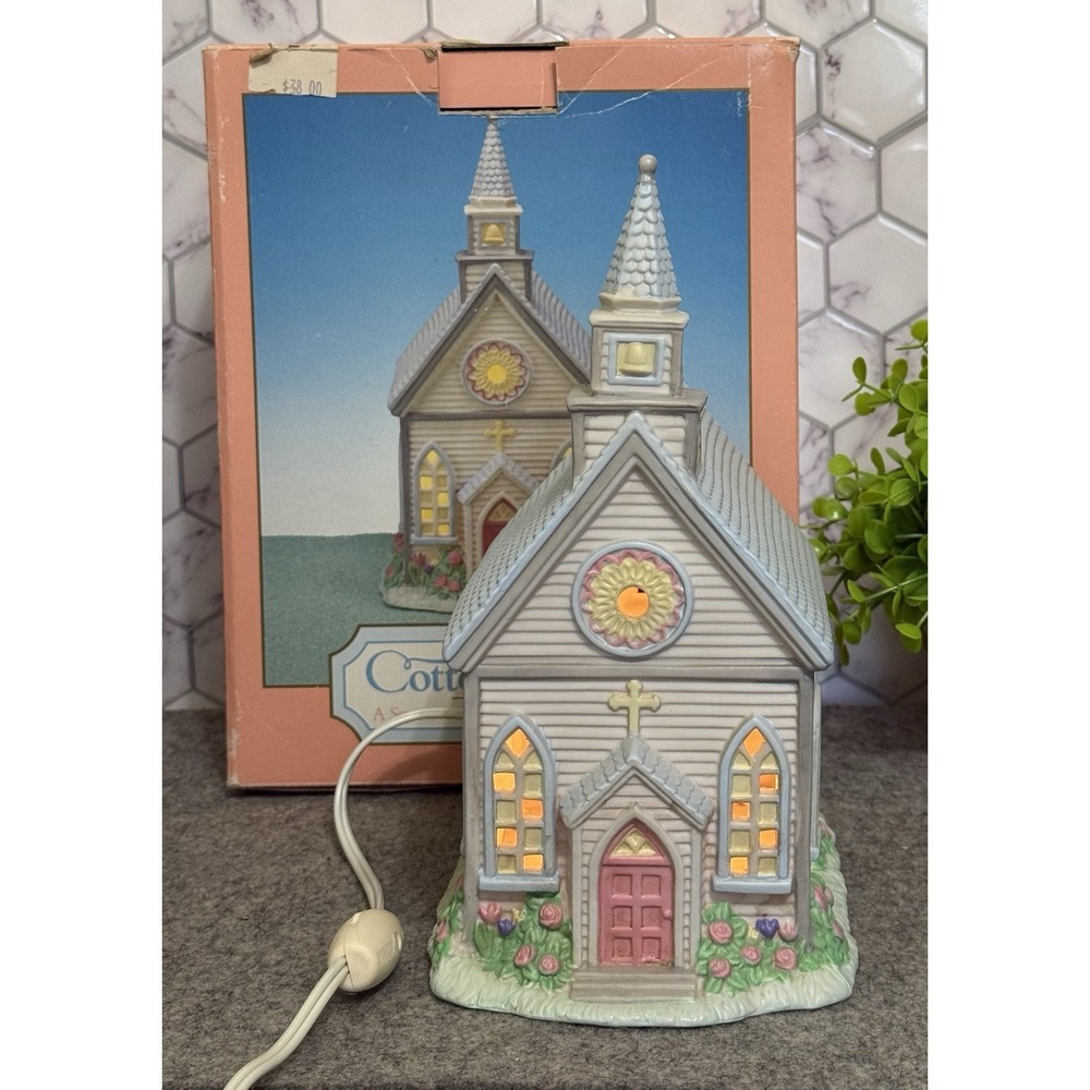 Midwest of Cannon Falls Illuminated Ceramic Cottontail Lane Church 1992
